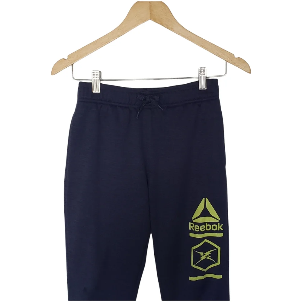 Reebok Boys Joggers Size‎ M 10/12 Navy Blue Lime Green Side Pockets
